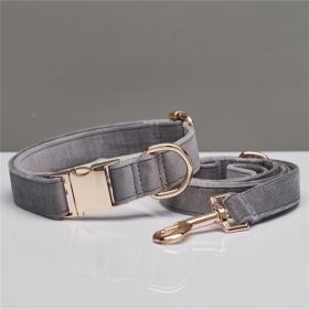 Multiple Colour Velvet Personalise Dog Collar Leash Set With Bow (Option: Grey set-M)