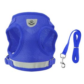 Pet Mesh Harness Dog Leash Set Reflective Chest Strap Adjustable Puppy Vest For Puppies Breeds Dogs Cats Walking Outdoor (Option: CatHarnessBlueXL)